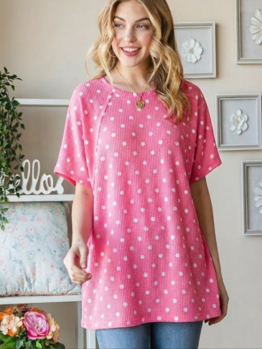 New Heimish Pink Polka Dot Top